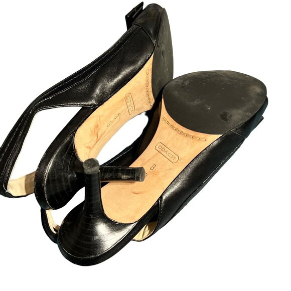 Coach Miranda Soft Leather Black Slingback Heels Size 8 - Picture 2 of 6